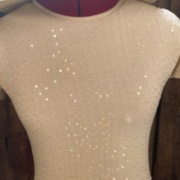 Oscar De La Renta Silk Knitted Beaded Sequin Short Sleeve Top,  Size Petite - Picture 4 of 16